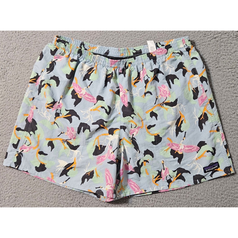 Patagonia Shorts Mens Large Green Baggies Bird Print Mesh Lined Swim 57021